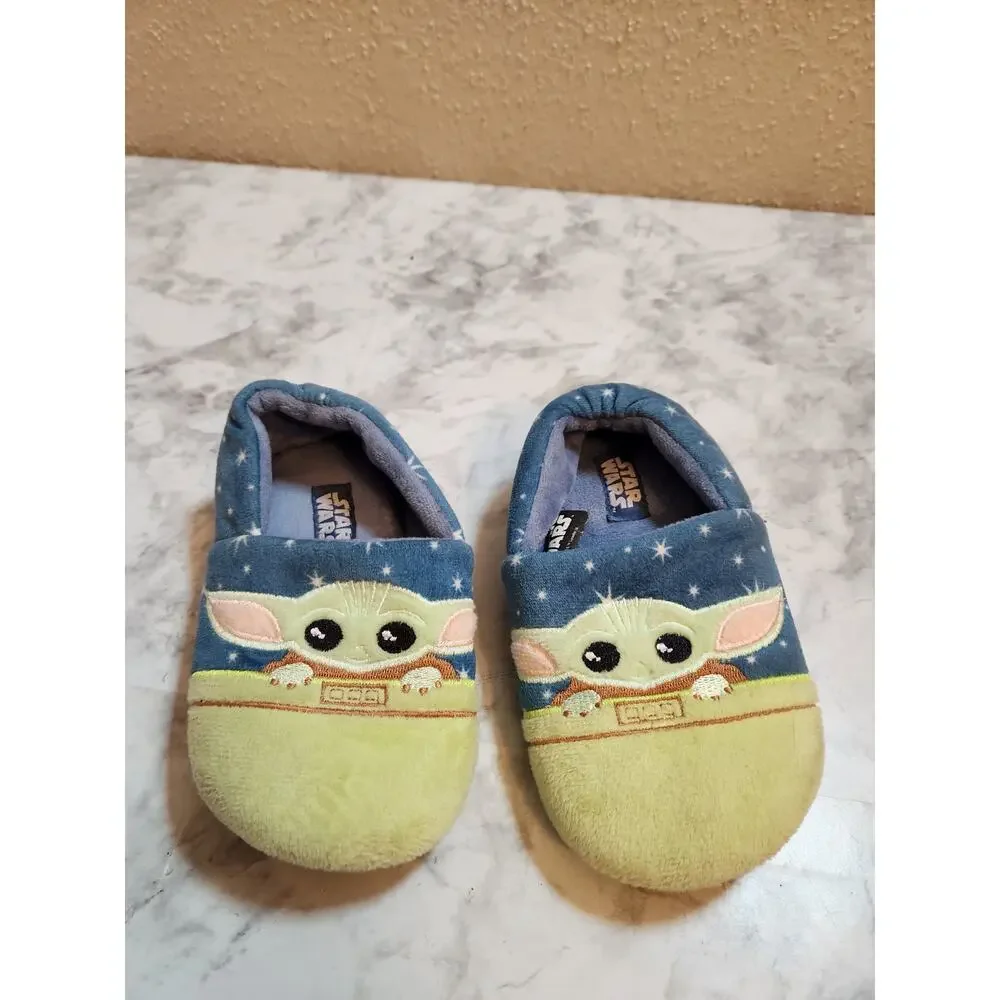 Star Wars The Mandalorian Baby‎ Yoda Blue Green Comfort Slippers Size 9/10 Kids
